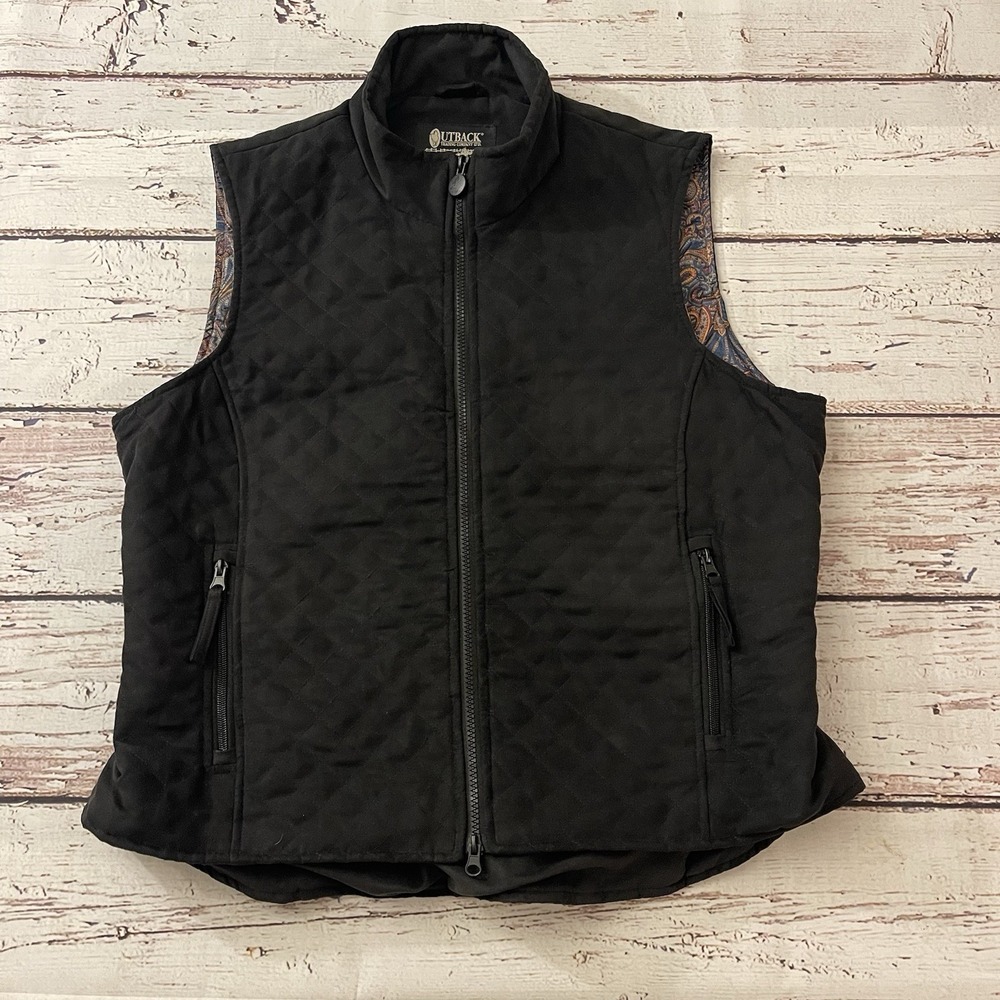 Outback Trading Company Grand Prix Quilted Vest Womens Size 1X Full Zip Preppy